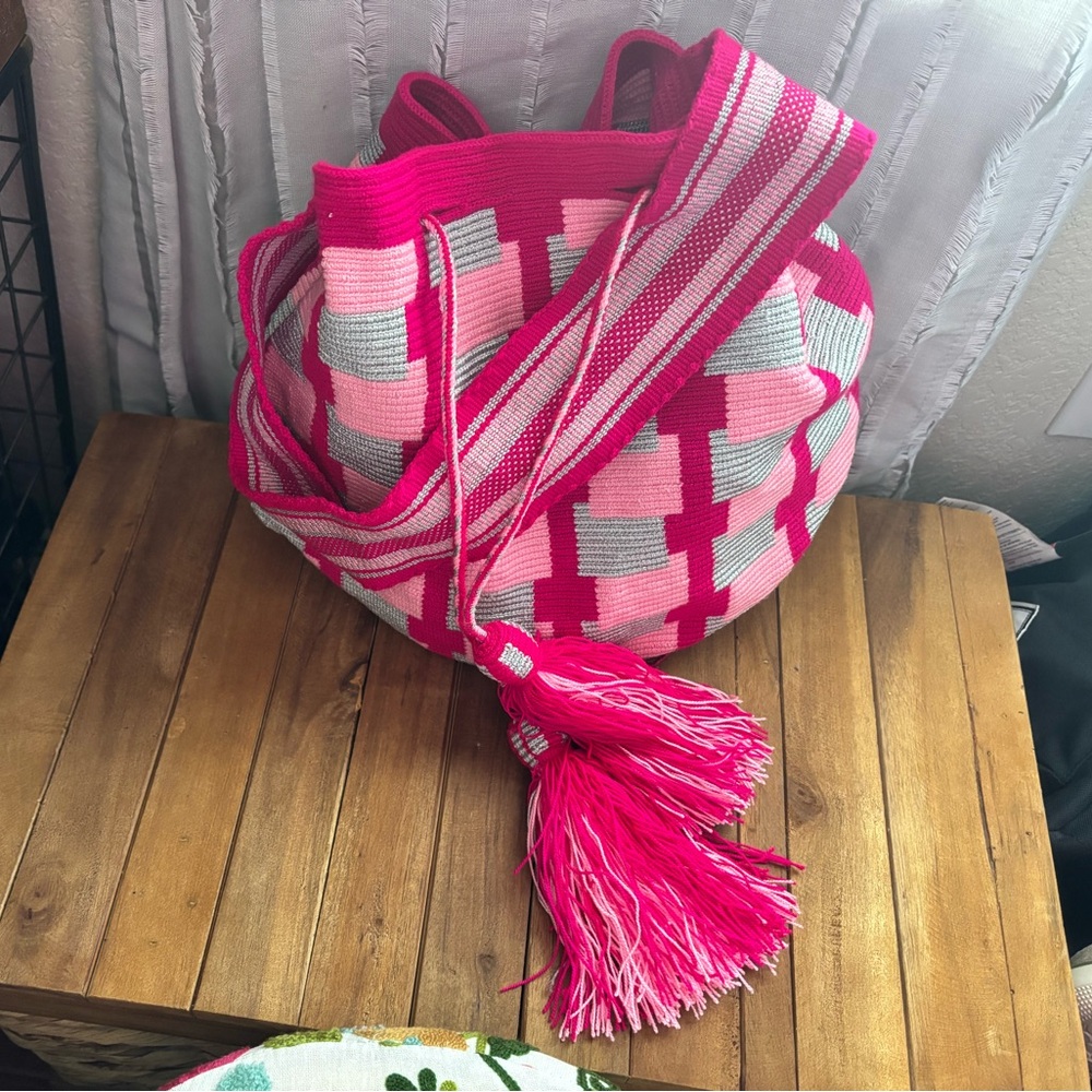 Wayuu Tribe Pink and White Crossbody Bag